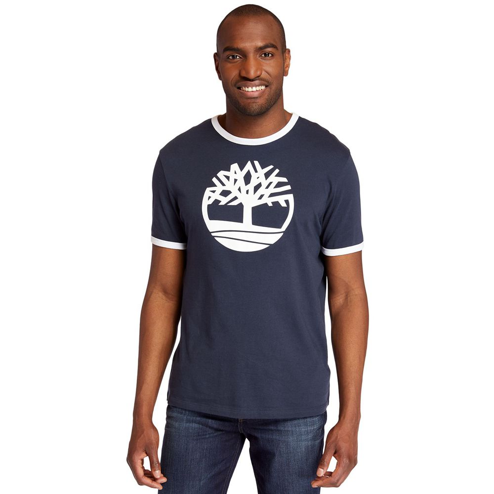 Timberland Μπλουζάκια Ανδρικα Σκουρο Μπλε - Tree Logo Ringer - Greece 9716820-KX